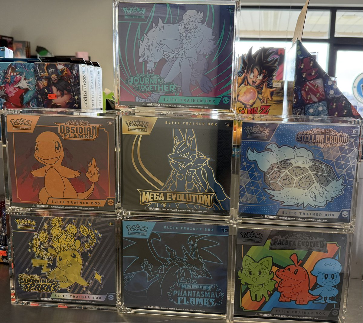 Sealed product for sale‼️ 

Comment name of item to claim! 

Add $5 for shipping any amount

Acrylic cases - $30 (can be purchased separate or added to total of ETB), 7x available

Obsidian ETB - $160
Journey ETB - $80
Mega evo ETB - $78
Stellar ETB - $85
Surging -$67
Phantasmal