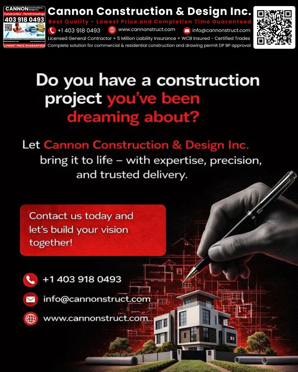 cannonstruct's tweet image. Complete Construction, Renovation &amp;amp; Design Drafting, Drawing Permit Services - Licensed &amp;amp; Insured | $5M Liability Insurance | WCB Certified - Best Price &amp;amp; Fastest Completion Guaranteed Call Now for a Free Consultation: +1 403-918-0493 cannonstruct.com