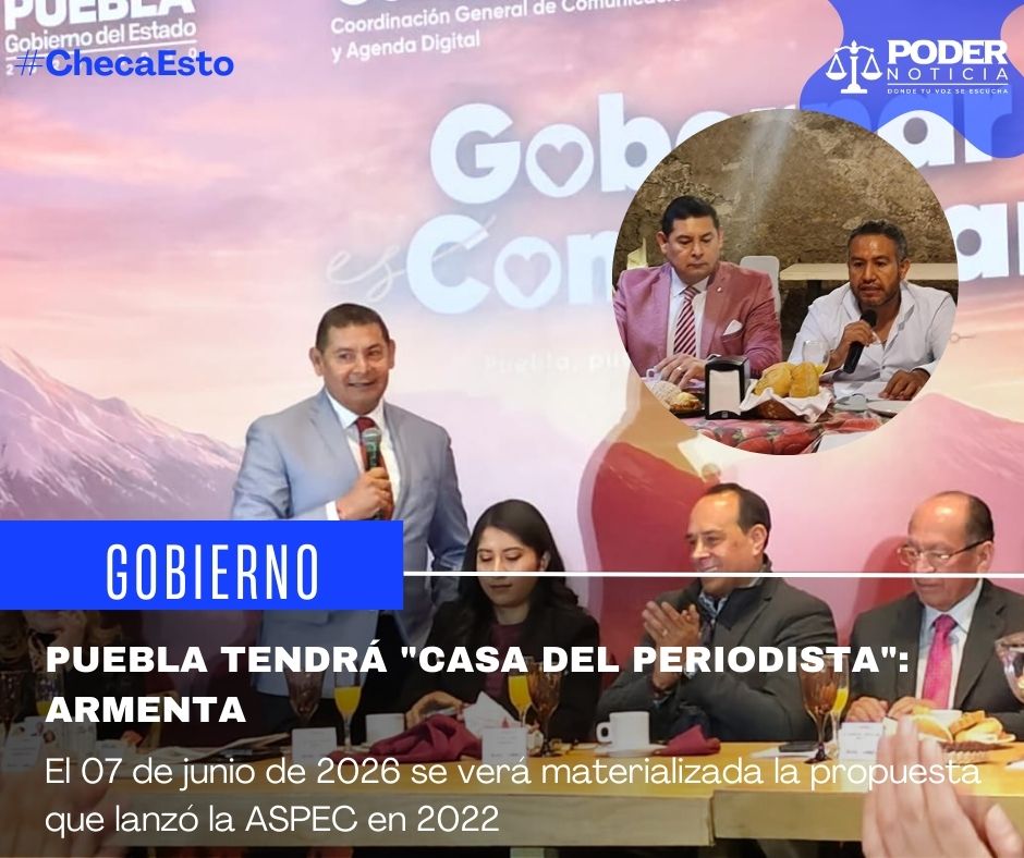 👨🏻‍⚖️ Puebla tendrá "Casa del Periodista", aseguró <a href="/armentapuebla_/">Alejandro Armenta</a> 

➡️ El 07 de junio de 2026 se verá materializada la propuesta que lanzó la <a href="/ASPEC_AC/">ASPEC AC</a> en 2022...

➡️ Entérate aquí: shre.ink/5zKR

<a href="/Gob_Puebla/">Gobierno de Puebla</a> 

#PoderNoticiaPue #DondeTuVozSeEscucha