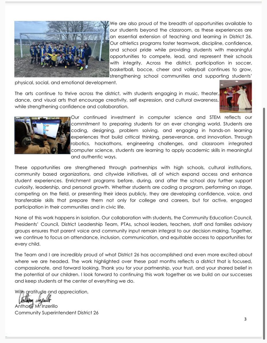 Thank you <a href="/D26Team/">District 26</a> for your community letter and video. Families also feel a 'strong sense of pride and gratitude' and we do leave the world better than we found it, through our children <a href="/NYCSchools/">NYC Public Schools</a> thanks to our unmatched collaborations and strong partnerships. <a href="/DOEChancellor/">Chancellor Kamar H. Samuels</a>