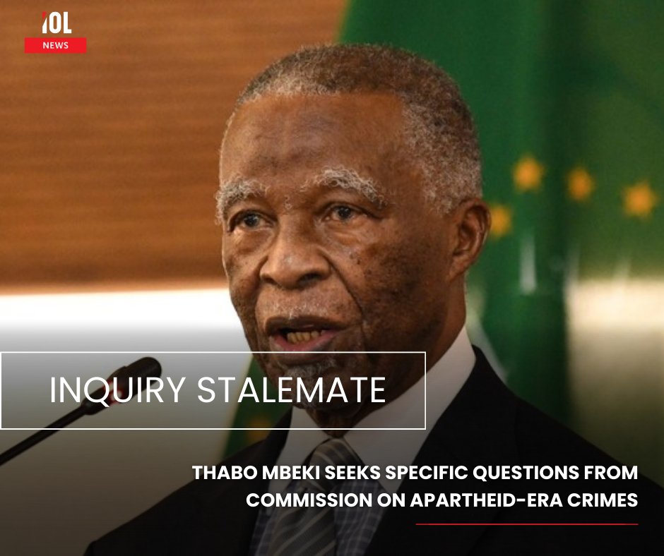 IOL's tweet image. Former President Thabo Mbeki seeks specific queries from the TRC commission to meet the January 12 deadline, citing his ousting in 2008.
#ThaboMbeki #TRC #TruthCommission #Ramaphosa
Read on tinyurl.com/yz2873zm