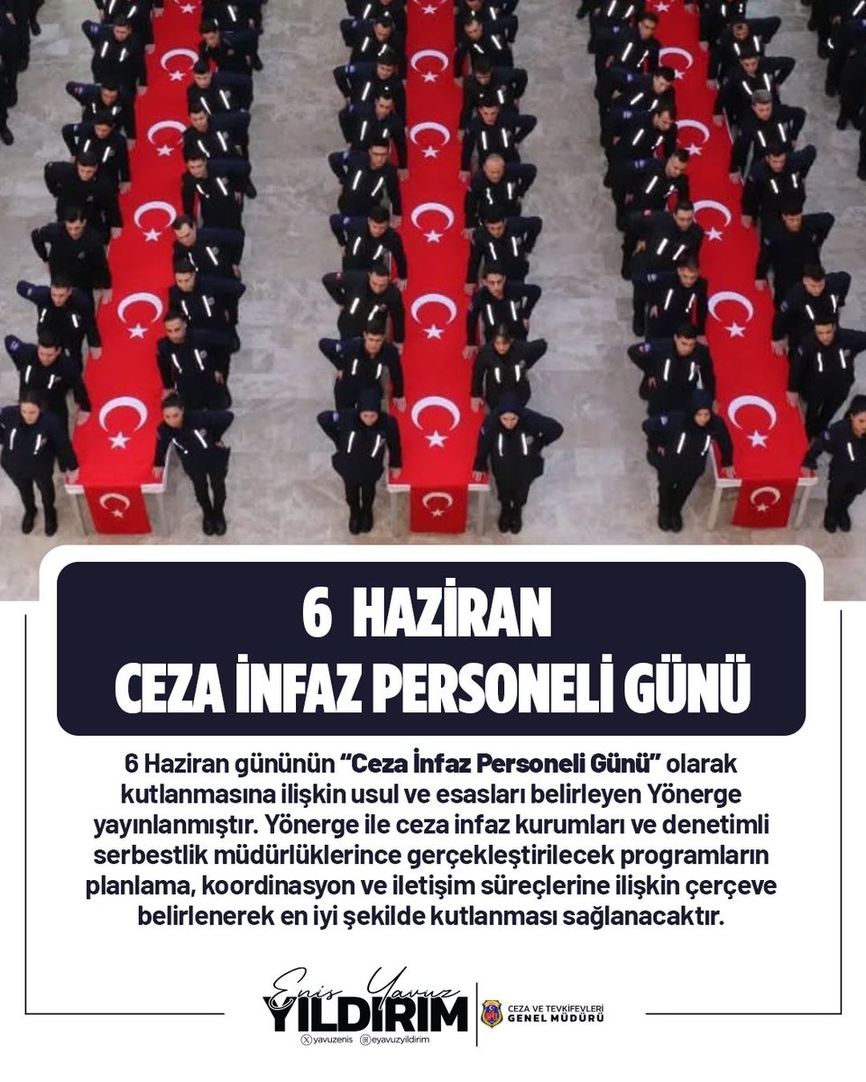Ceza İnfaz personelimiz için önce bir hayaldi.Gerçekleştirmek için beraber çalıştık, emek verdik. Adalet Bakanımız Sayın Yılmaz TUNÇ <a href="/yilmaztunc/">Yılmaz TUNÇ</a> teşkilatımızın tarihine o anlamlı notu düştü ve artık bu teşkilatın fedakar personelinin bir günü var. Şimdi hedef 06.06.2026…