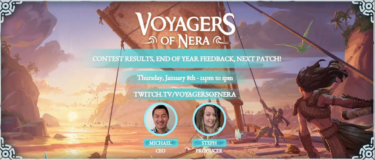 VoyagersofNera's tweet image. Ahoy Voyagers!

Happy New Year 🥳 We're excited to have our first Dev Stream of the year with Michael and Steph, recapping how the patch went and what's coming up! Come join us at 12PM PT!

twitch.tv/voyagersofnera
