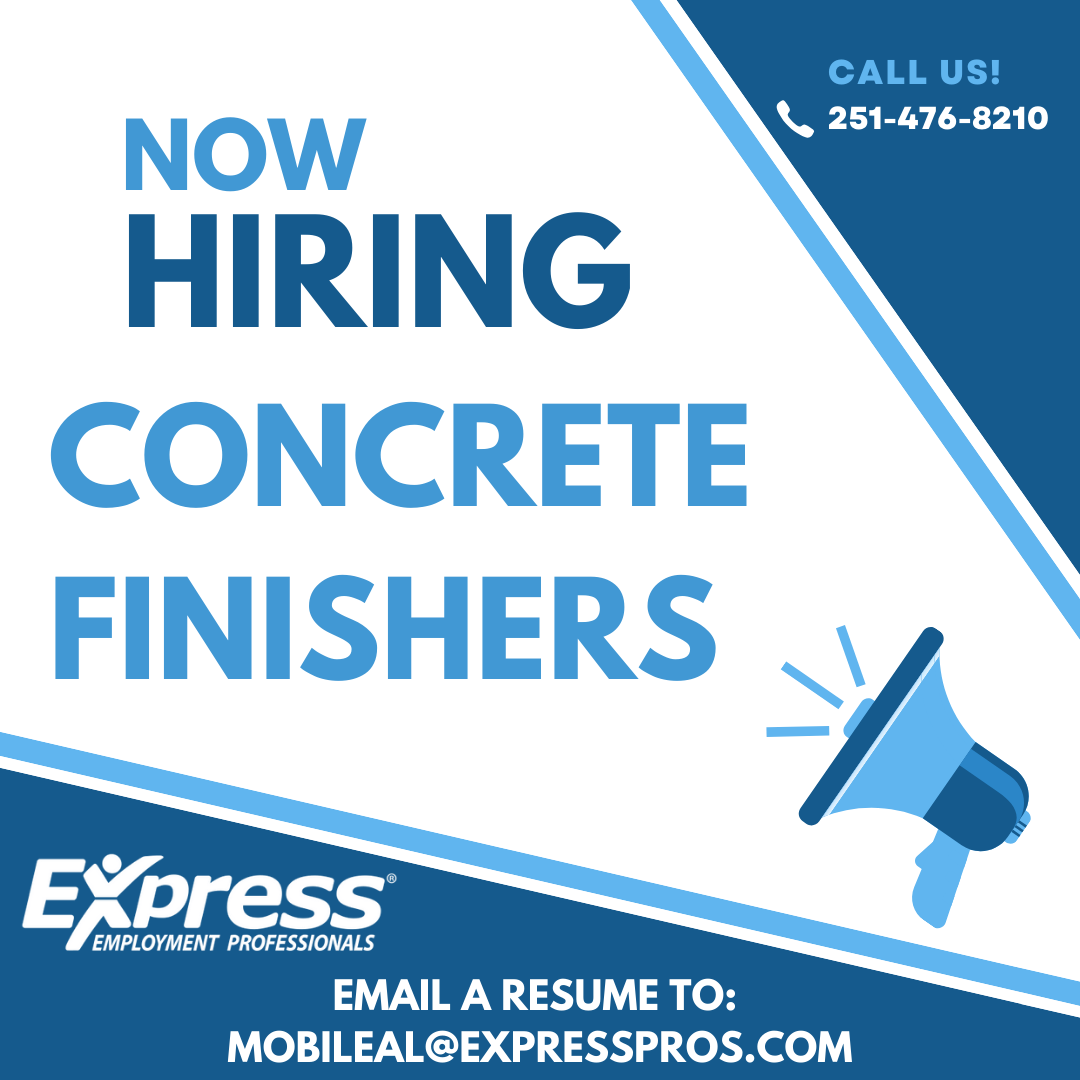🧱 NOW HIRING: Concrete Finisher – Mobile, AL

We are hiring Concrete Finishers for full-time roles with reputable companies in the Mobile area.

What You’ll Do:
Finish concrete surfaces using hand and power tools
Smooth, level, and texture concrete to specifications
Work...
