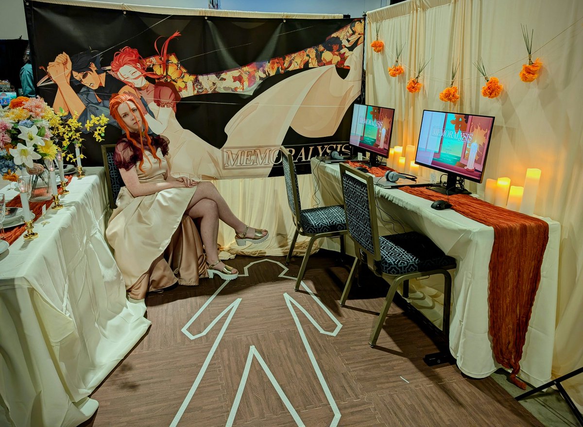 MEMORALYSIS's tweet photo. We’re here at MAGFest! Come by MIVS table 21 and play the newly-updated demo, vote on who you think the culprit is, and find out what Philon is so upset about! https://t.co/o9jvgDO35U