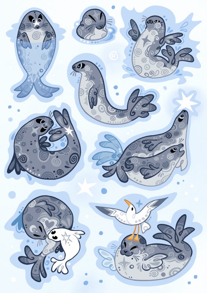 AngryGooseberry's tweet image. Many seals and one seagull 🌊