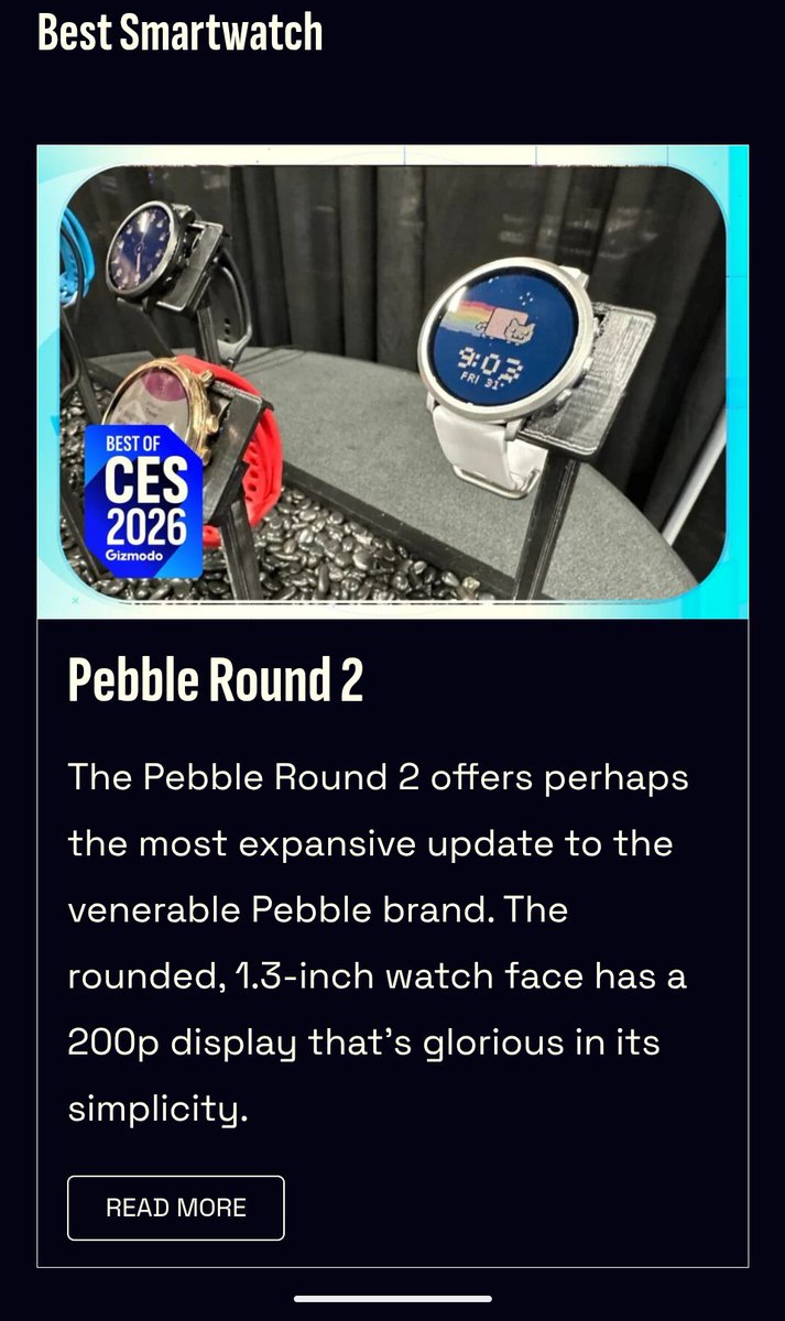 Pebble's tweet image. Thanks for the award, @Gizmodo! 

gizmodo.com/gizmodo-best-o…