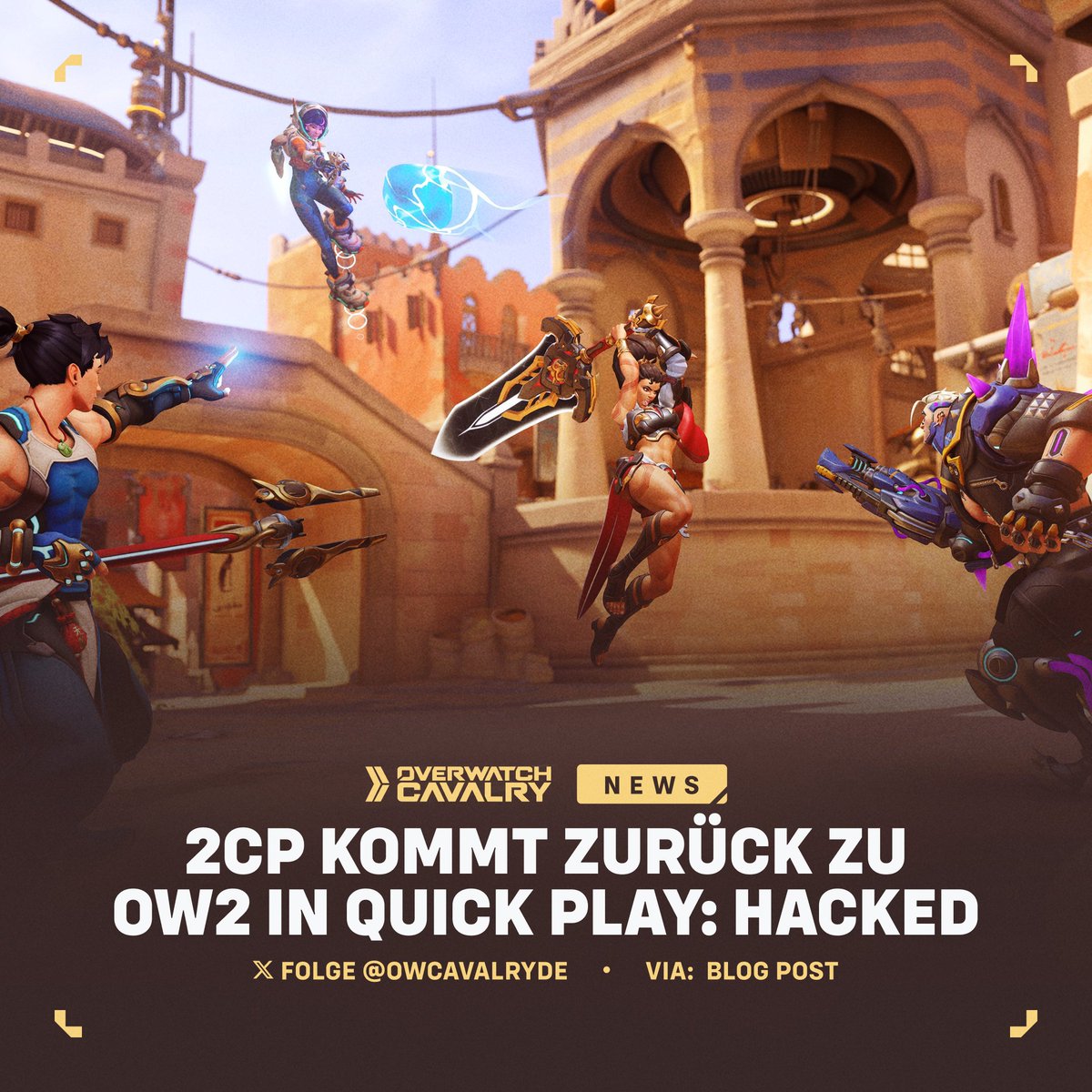 2CP (Assault) kommt zurück zu #Overwatch2 📍 

Temple of Anubis, Hanamura und Volskaya Industries werden in Quick Play: Hacked verfügbar sein während das Team den Map-Typen mit dem modernen Pacing und all den neuen Helden testet. 

🗓️ Verfügbar: 08. Jan. – 11. Jan.