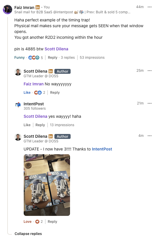 faizimrann's tweet image. While everyone is using signals to send more LinkedIn DM's and Cold emails, we're using them to create unforgettable impressions just like this.

I freakin love @intentpost .