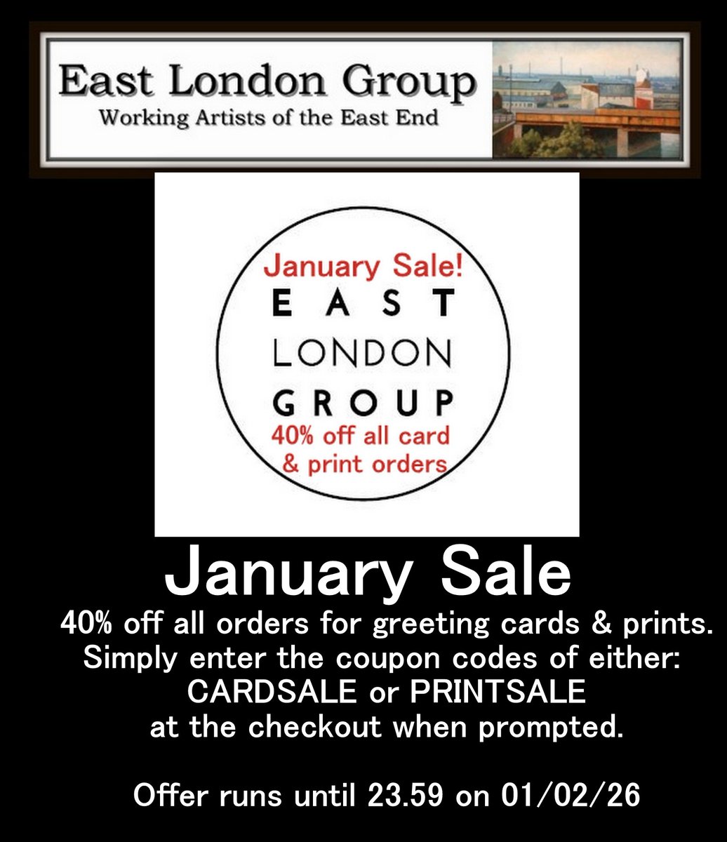 Just a little reminder for those of you who might be interested, we are running a promotion of 40% off on all orders for greeting cards &amp; prints here:-eastlondongroup.co.uk  Simply enter the coupon code of either: CARDSALE or PRINTSALE at the checkout when prompted. Enjoy!
