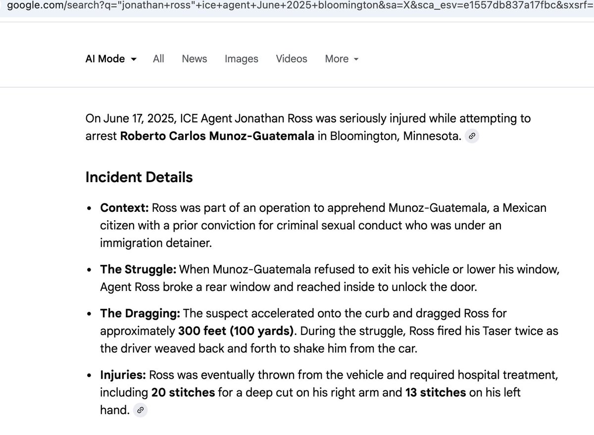 Jonathan Ross, the ICE Agent in Minnesota,
was not previously rammed by a car.
He tried to arre...