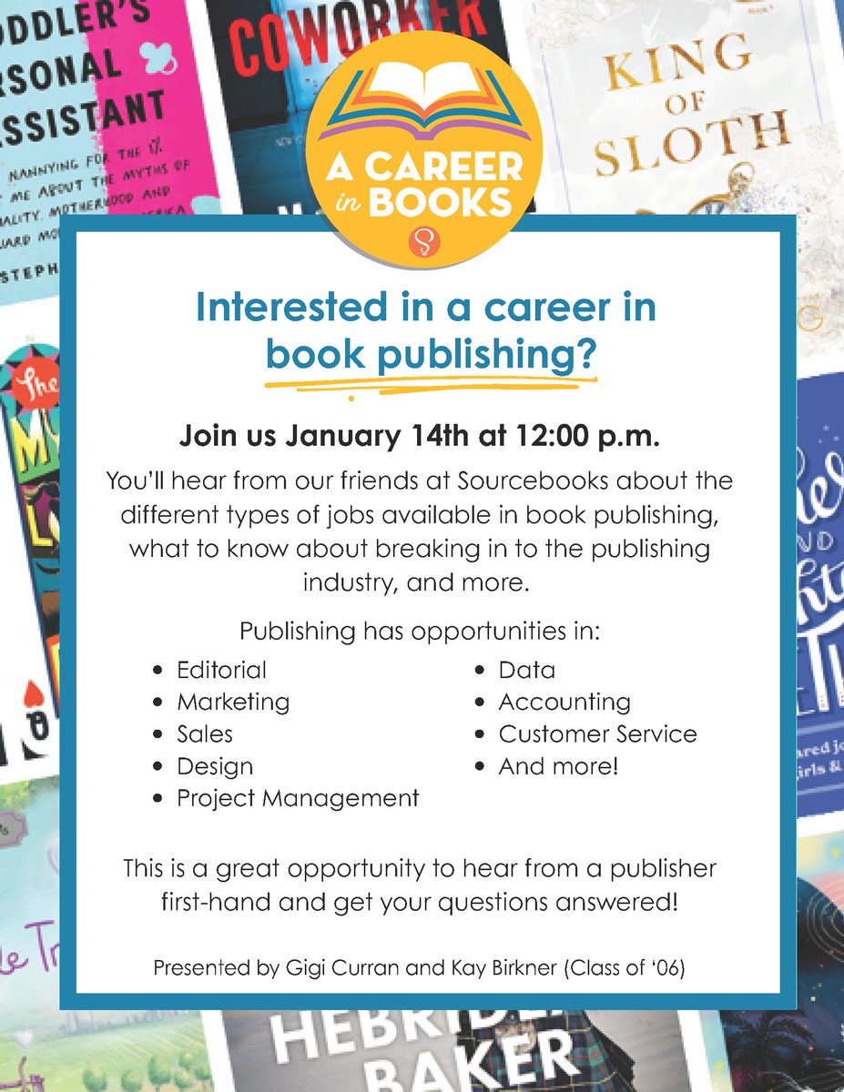 IWUEnglish's tweet photo. Kick off the semester the right way--with pizza, of course! Join us at the Hart Career Center at noon on Wednesday, January 14, for a presentation from Sourcebooks, a major publisher based in Naperville. Pizza will be provided! https://t.co/pzhId6xVbG