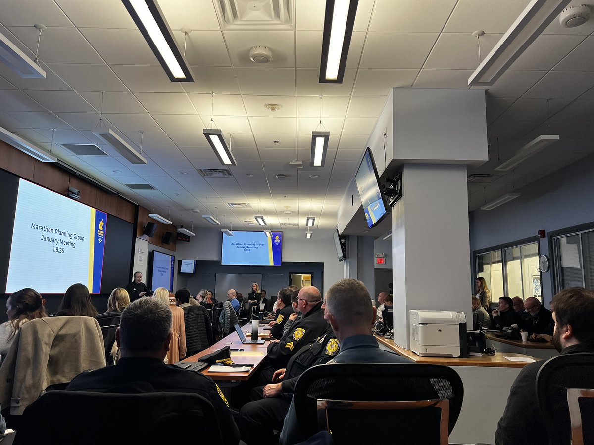 AlertBoston's tweet photo. While it doesn’t seem it now, the 2026 Boston Marathon will be here before we know it. Today we joined our local and state partners at the first public safety meeting at MEMA to kick off the planning for April’s race. #ReadyBoston https://t.co/waLepHdVAr