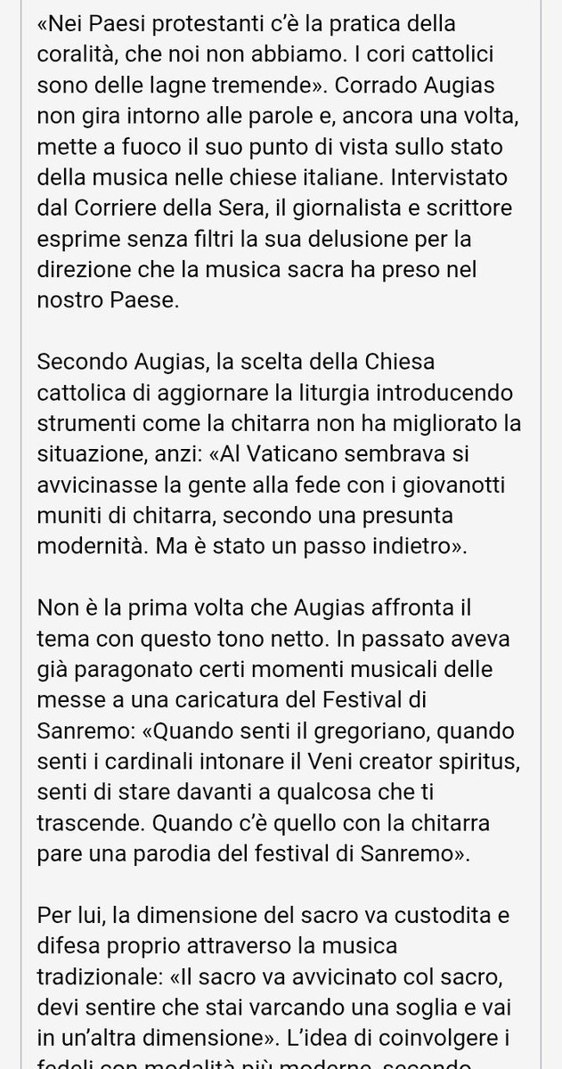 È chiaro a un "senza Dio" come Augias ma non alla gerarchia vaticana. A questo punto credo che il CVII sia un'operazione di demolizione controllata della Chiesa cattolica apostolica romana portata avanti con piena avvertenza e deliberato consenso