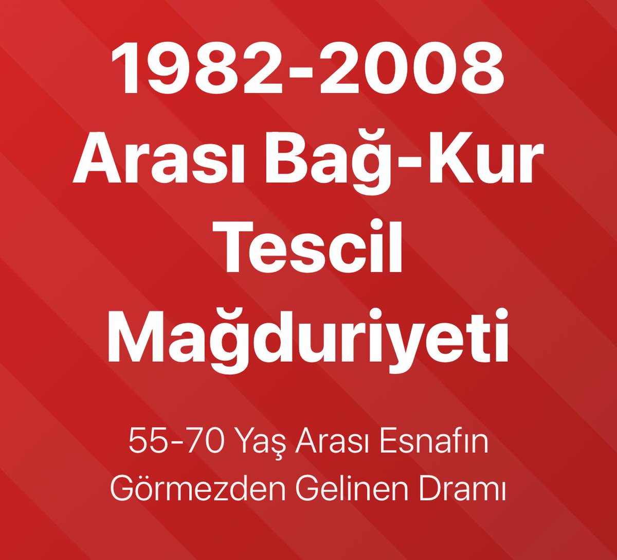 04 Ekim 2000'den önce hak kaybı yaşayan #BağkurTESCİL mağdurları olarak emekli olma hakkımızı istiyoruz. #BağkurTescilMağdurları
için #TescileYasa şart‼️

<a href="/RTErdogan/">Recep Tayyip Erdoğan</a>
<a href="/dbdevletbahceli/">Devlet Bahçeli</a>
<a href="/vedatbilgn/">Vedat Bilgin</a> 
<a href="/Akparti/">AK Parti</a> 
<a href="/MHP_Bilgi/">MHP</a> 
<a href="/herkesicinCHP/">CHP 🇹🇷</a> 
<a href="/iyiparti/">İYİ Parti</a> 
<a href="/eczozgurozel/">Özgür Özel</a> 
<a href="/Mustafa_Destici/">Mustafa Destici</a>