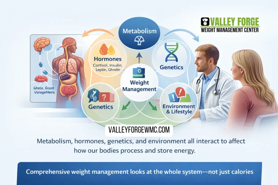 ValleyForgeWMC's tweet photo. Why Weight Management Is More Complex Than “Calories In, Calories Out”
One of the biggest misconceptions about weight loss is that success is simply about eating less and moving more.
https://t.co/LLAjE0yxP3 https://t.co/u6PFivg8RB