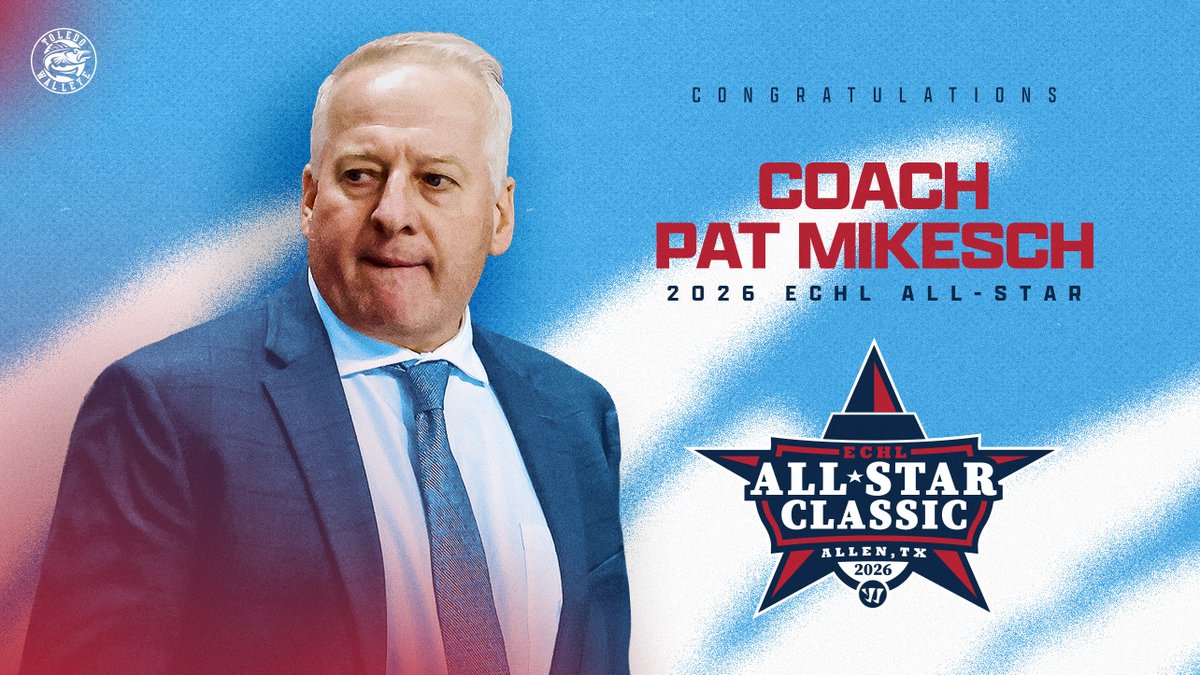 ToledoWalleye's tweet photo. That's 👏 our 👏 coach 👏

Pat Mikesch will serve as one of the coaches for the 2026 @ECHL All-Star Game!

🗞️ https://t.co/IRcgFNtjt6 https://t.co/rJgMe7gVMa