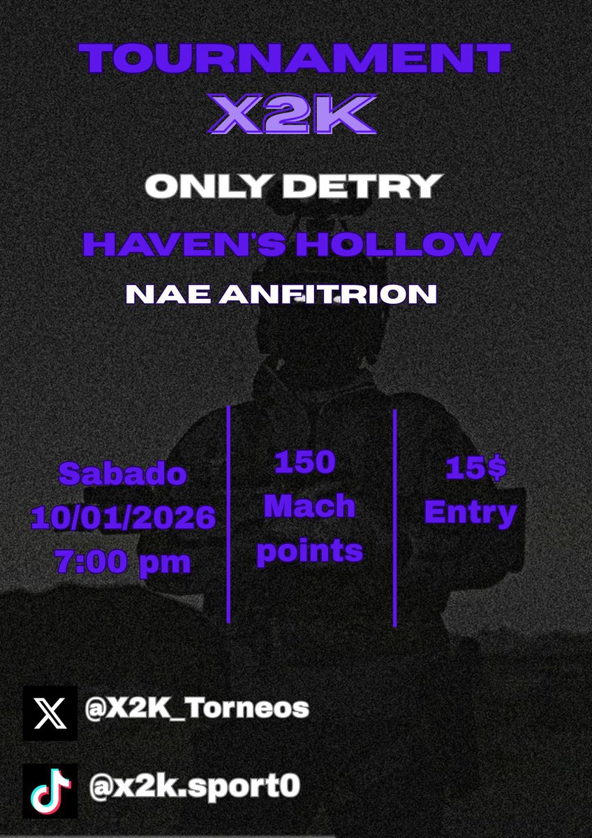 🏆Only detri🏆

🗓️ |10/01/26
⏰ |5pm🇲🇽(CT)6pm 🇺🇸(ET)🇻🇪 7pm
🎟️ |$15 X Equipo
📈 |120 puntos de partida
📍 |Haven’s hollow
🌎 |Nae anfitrión

✍🏼 Dm para Spot ✍🏼