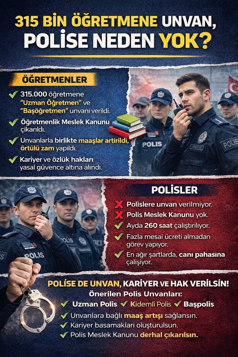polissorunlar's tweet image. 315 bin öğretmene ünvan 
#Polis e neden yok ?  #PolisOlmak