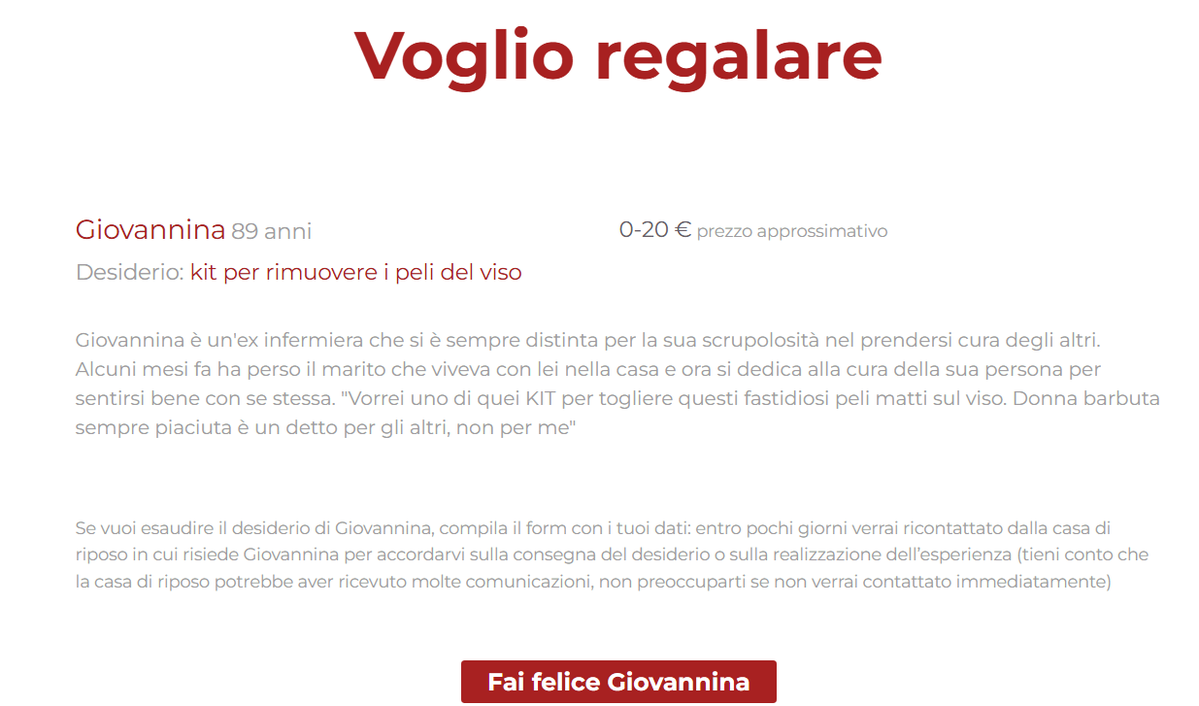 pure la signora Giovannina del programma Nipoti di Babbo Natale, cui ho inviato un dono, mi ha ghostata. Forse due domande me le dovrei fare oh