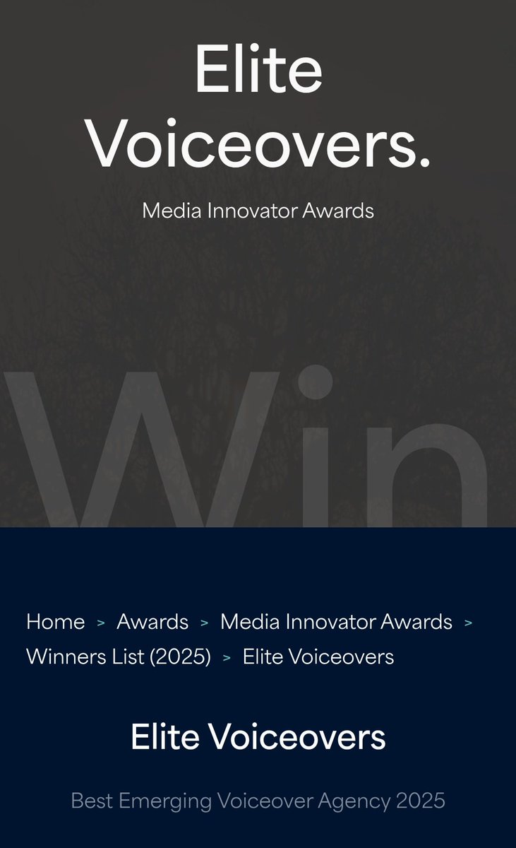 EliteVoiceovers has been recognised as the deserving recipient of: Best Emerging Voiceover Agency 2025 🏆 👏 🎤

The official online announcement now features on the Corporate Vision website .

corporatevision-news.com/winners/elite-…

#elitevoiceovers  #mediainnovatorawards #voiceoveragency