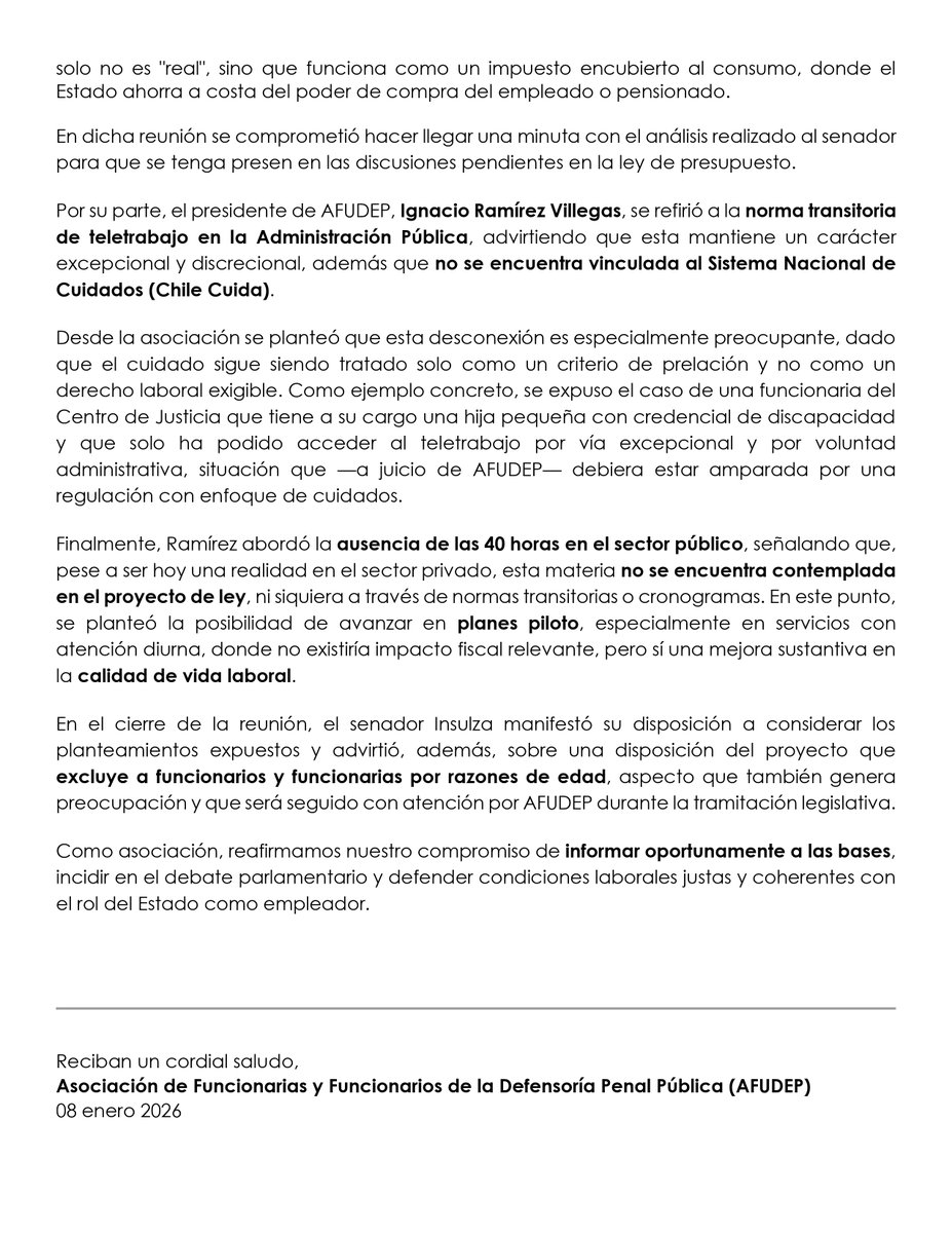 FTH_Chile's tweet image. 💪👍 AFUDEP sostuvo reunión con el senador José Miguel Insulza (Comisión de Hacienda) para exponer sus observaciones al Proyecto de Ley de Reajuste 2026. 

📍 LINK NOTICIA afudep.cl/noticias2025/A…

Seguiremos informando a las bases y participando activamente en la tramitación.