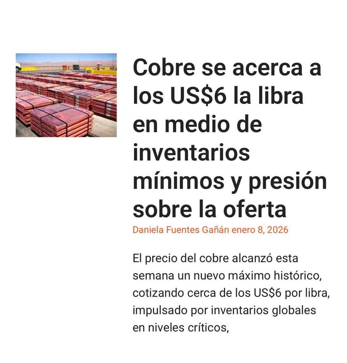 En la Bolsa de Metales de Londres (LME), el metal rojo llegó a los US$13.020 por tonelada, mientras que en COMEX se transó en torno a US$5,90 por libra.
Más detalles en nuestra web —> supervisorspence.cl