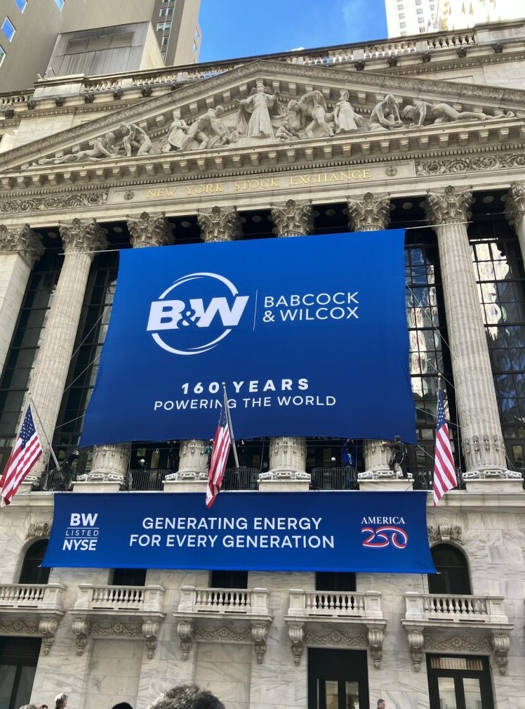 BabcockWilcox's tweet photo. Babcock &amp; Wilcox will ring The Closing Bell® at the New York Stock Exchange today, Thursday, Jan. 8, to celebrate 10 years of trading under the BW symbol. Join in the celebration by watching live. The video feed is expected to start about 3:56 p.m. ET. https://t.co/sz1ysJlueZ https://t.co/He3FcqAevL