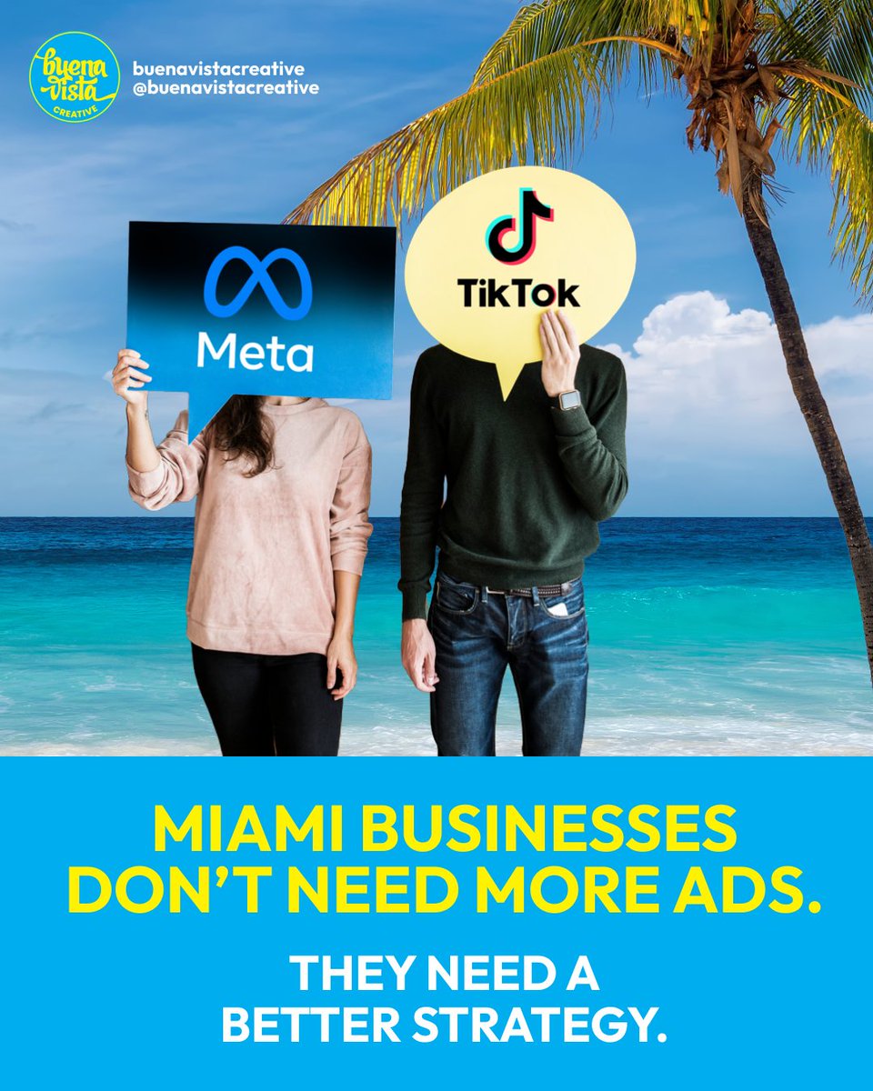 Miami businesses don’t fail at ads because of spend, they fail because the message doesn’t match the platform. Meta rewards clarity. TikTok rewards storytelling. Real ROI comes from understanding the funnel &amp; Miami audiences. Ready to stop guessing? Contact Buena Vista Creative.
