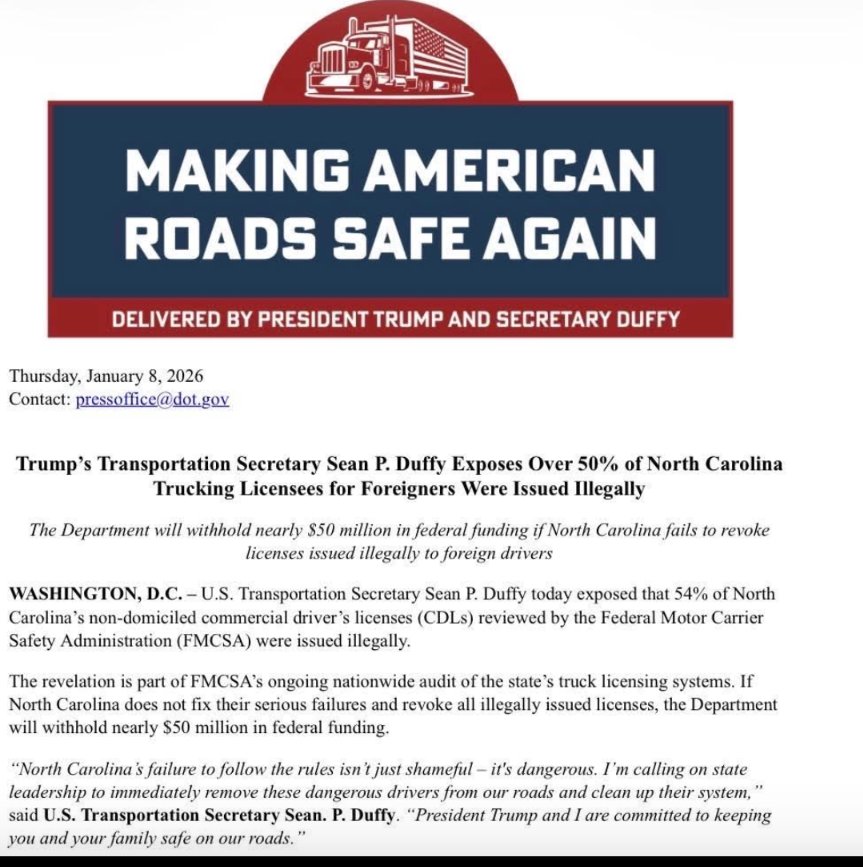 54% of NC's non domiciled CDL licenses were issued illegally.
"Drivers whose licenses were valid long after their lawful presence in the U.S. expired. 
Drivers who were ineligible from holding a non-domiciled commercial CDL.
Drivers without North Carolina first verifying the