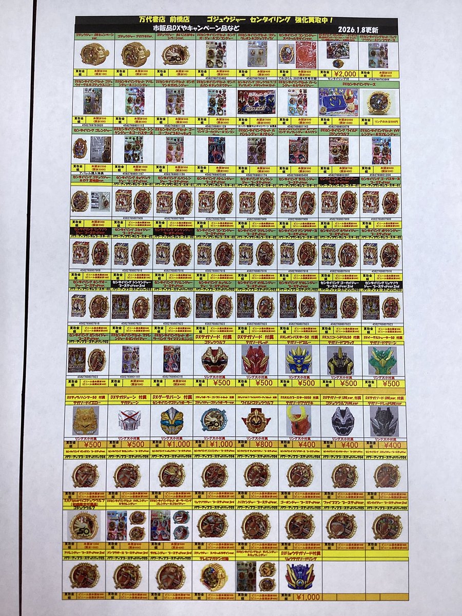 ゴジュウジャーのセンタイリング買取価格更新しました。番組もうすぐ