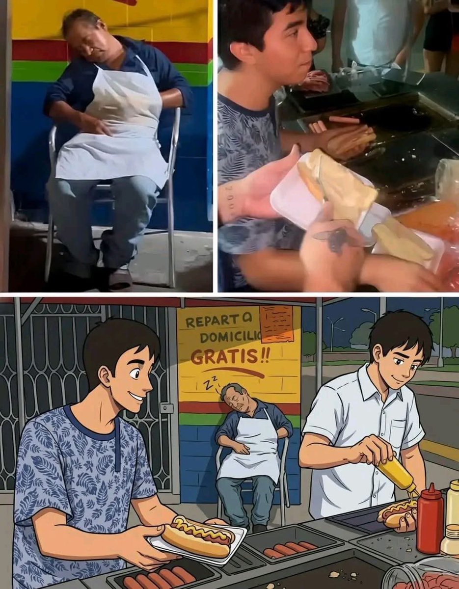 nacional_memes's tweet image. El cansancio venció al dueño de un pequeño puesto de hot dogs en Veracruz y se quedó dormido. Lo que pasó después sorprendió a todos.

Unos jóvenes notaron la escena. Tenían mil opciones… pero eligieron la correcta. Se quedaron, atendieron a los clientes, prepararon la comida y…