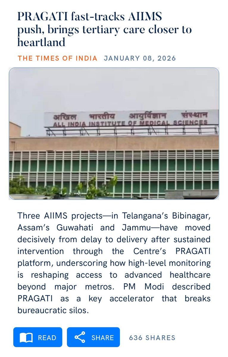 PRAGATI fast-tracks AIIMS push, brings tertiary care closer to heartland
timesofindia.indiatimes.com/india/pragati-…

via NaMo App