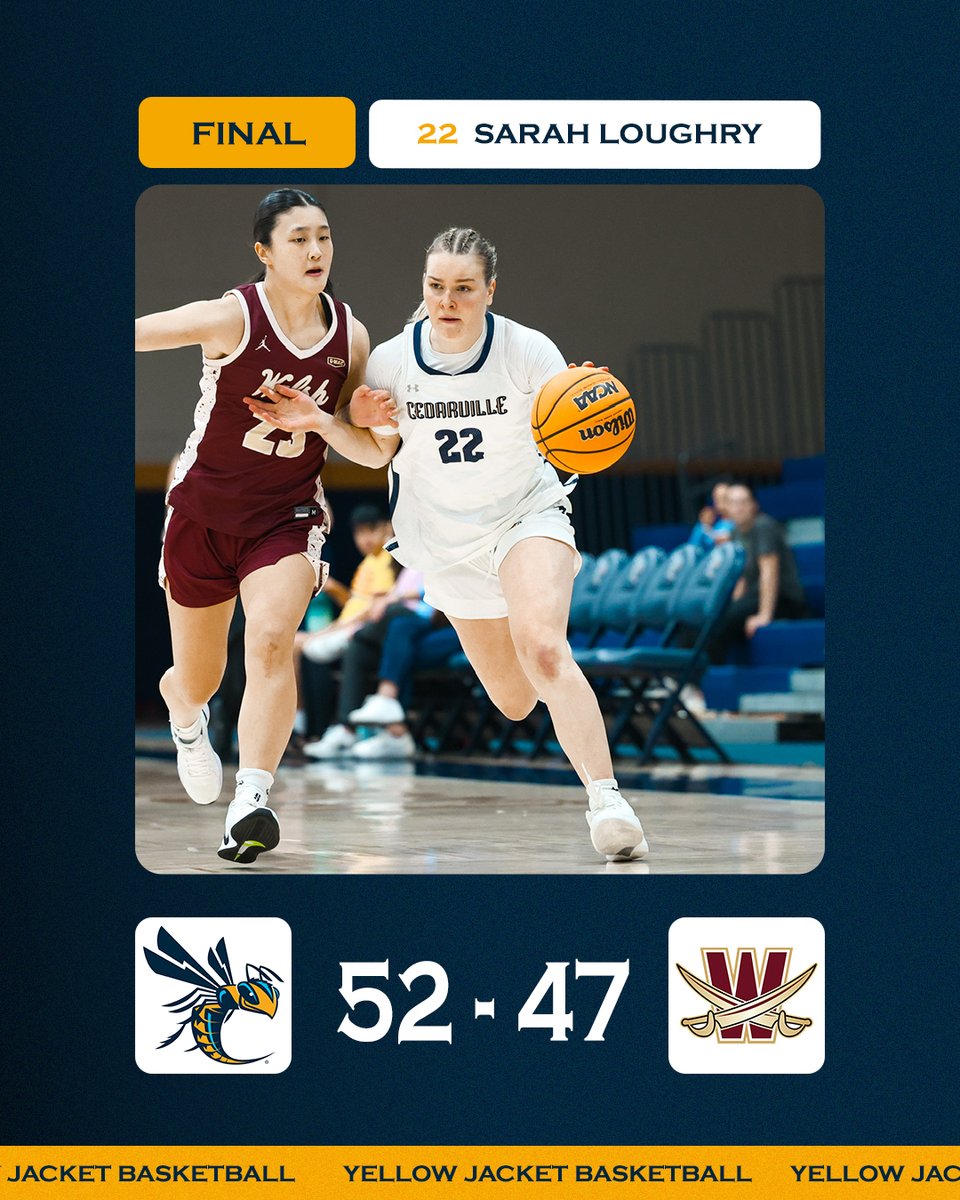 CUJackets's tweet image. W. 

@CedarvilleWBB battled for a conference win against Walsh! Final score 52-47. 

#ForHim #yellowjackets