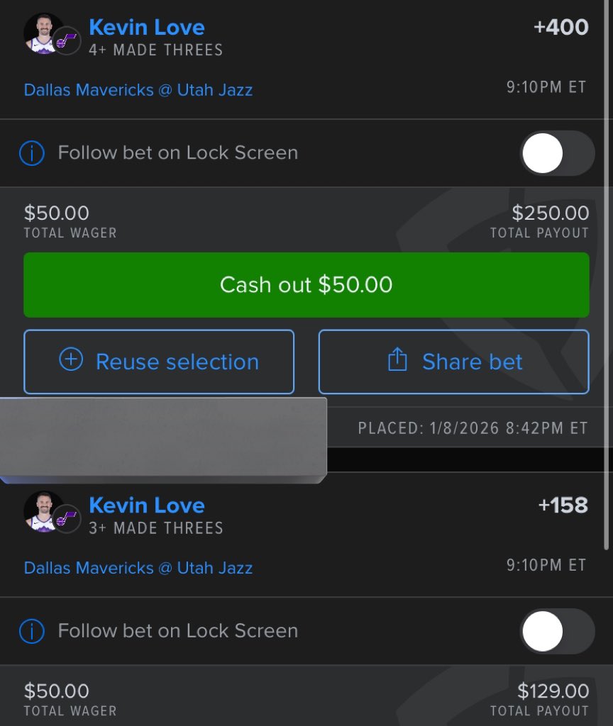 Kevin Love 3s Ladder 🪜💎

.50u 3+ (+158) Fanduel 3️⃣
 .50u 4+ (+400)  4️⃣

Mavs running a double big lineup and don’t guard pick n pops from bigs well at all. Should get some decent volume here 

#NBA #GamblingX #BettingPicks