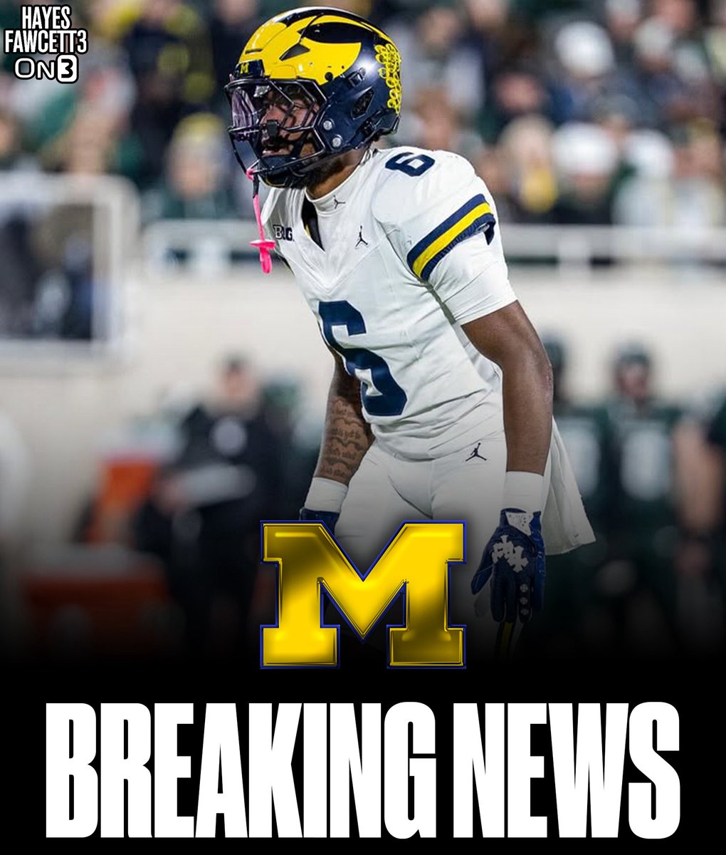 Hayesfawcett3's tweet photo. BREAKING: Michigan DB Brandyn Hillman is entering the @TransferPortal, source told @on3

He totaled 49 tackles, 1 forced fumble, and 1 INT in 2025

Hillman has appeared in 32 games in his time with Michigan and was named an All-Big Ten selection

https://t.co/RlUbB6Fk7q https://t.co/plkTkgDemA