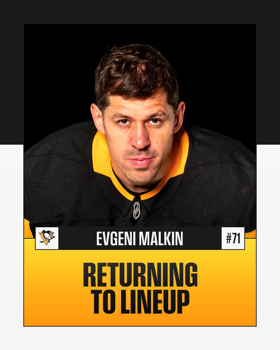 HERE COMES GENO! 🙌

Evgeni Malkin returns to the lineup tonight for the <a href="/penguins/">Pittsburgh Penguins</a> after missing the past 15 games!