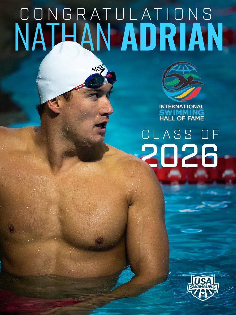 USASwimming's tweet photo. One of the best to ever do it 🫡

Congrats to Olympic Champion, National Team alum, and learn-to-swim advocate Nathan Adrian on being inducted into the @ISHOF Class of 2026! https://t.co/ZfYlC4sjgD