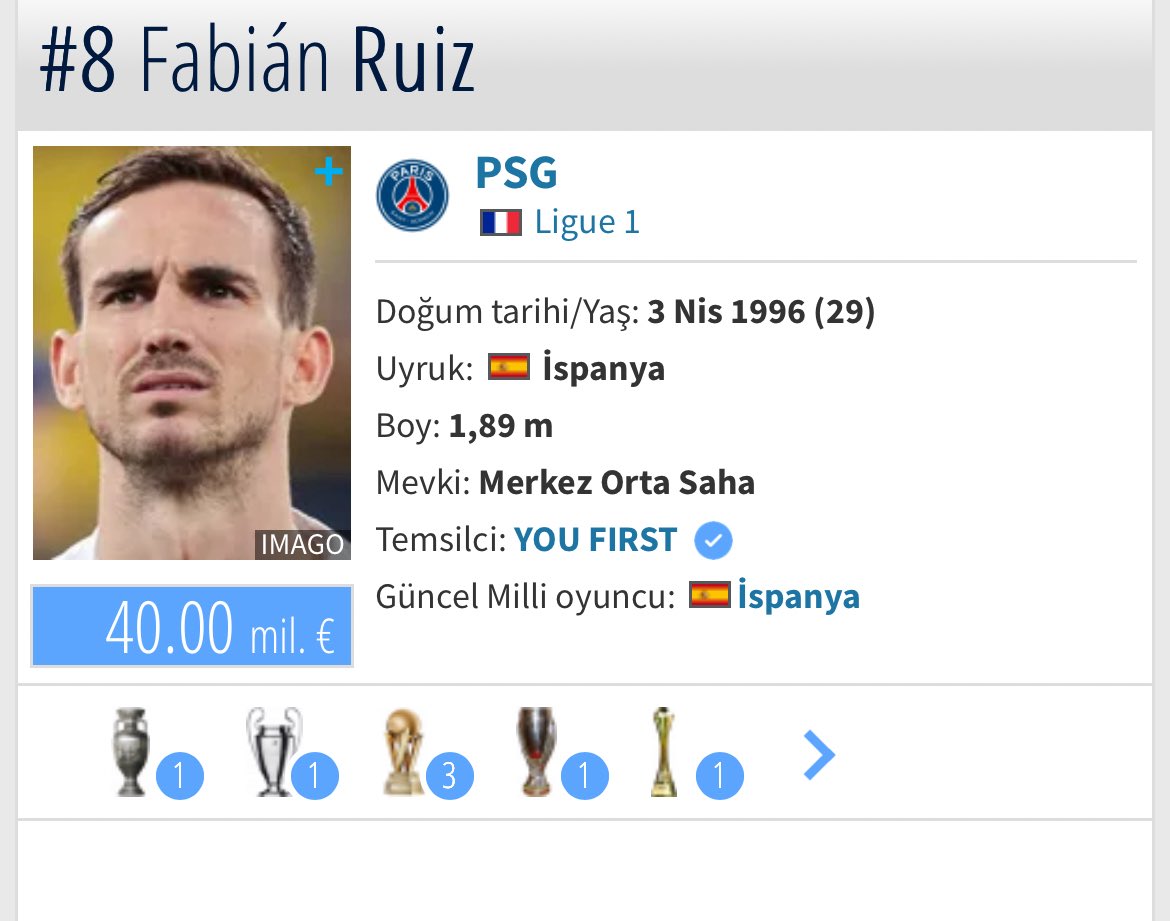 evrenyildizey's tweet image. Fabian Ruiz transferi çok maliyetli. Adamın piyasa değeri 40 Milyon € ve yıllık ücreti brüt 9 Milyon €

• Türkiye’den net 9 Milyon € alırsa, 
• 40 Milyon € da bonservise verirsek,
• 3+1 yıllık sözleşmede,
• Toplam maliyet minimum 67 Milyon €

30 yaşındaki futbolcu için…