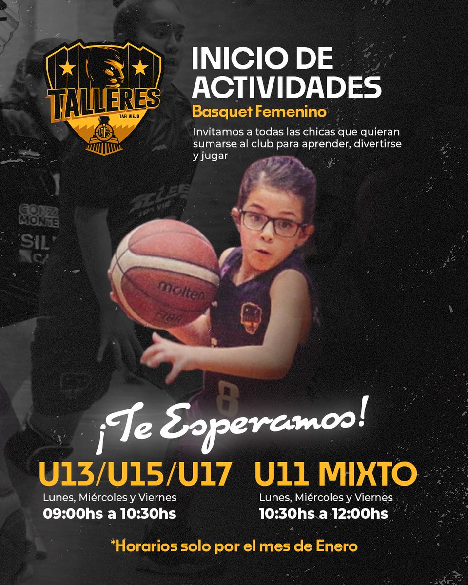 🏀 #BasquetFemenino

🆕 Sumate al equipo de Las Leonas 

🦁 Desde este lunes 12 de enero, arrancan las actividades del femenino y tenés que ser parte. 

⛹️‍♀️ Invitamos a todas las chicas taficeñas a sumarse a esta propuesta.