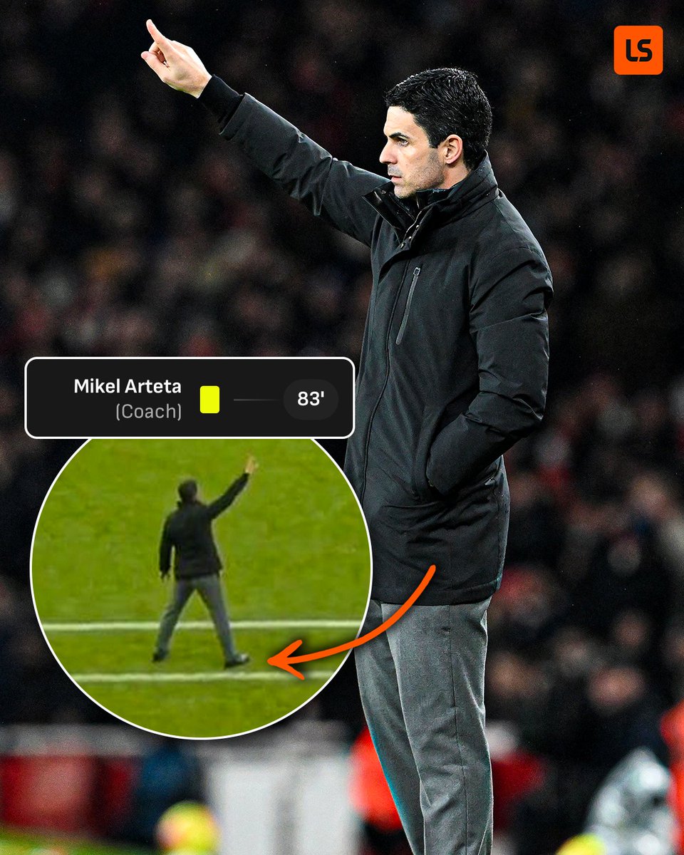 livescore's tweet image. Arteta couldn’t stay put tonight 😅

Booked for repeatedly leaving his technical area 🏃‍♂️🟨