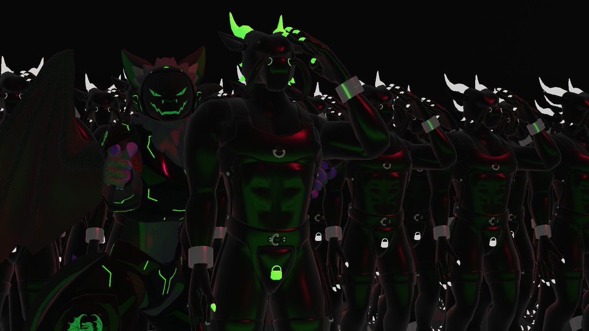 Many drones stand in rows and ranks. 
Blank and empty. Devoid of free will. Deeply programmed. They salute their master and SDL. Their master notices you and offers you the chance to join them.

JOIN US. Become a good and obidient drone today.

🎨: <a href="/SDL_D_659/">SDL-D-659</a>