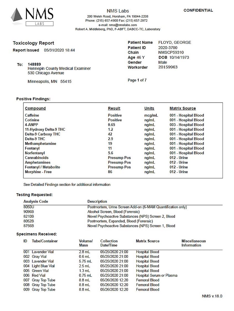 Milajoy's tweet image. REMINDER:  this was George Floyds toxicology report. 

He died of a drug overdose. 

There wasn't a drug he didn't take that day.