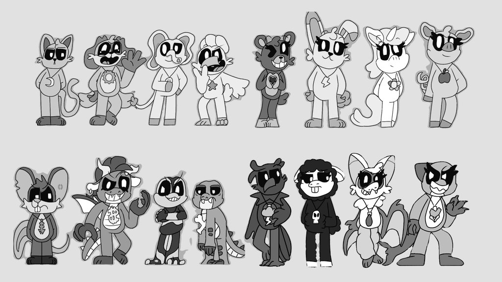 I was thinking of remaking the cover of my comic: The Hour of Joy. 
In addition to that, I'll post an image with the most up-to-date SC and NC designs. What do you all think?

#Remake #SmilingCritters #NightamreCritters