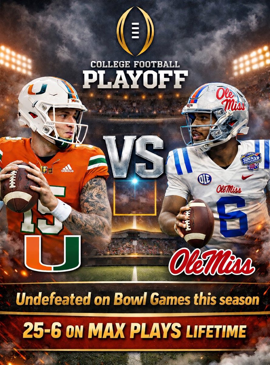 RevolutionOdds's tweet photo. #CFBPlayoff MAX PLAY

@RandallKBets cashed rocking chair a MAX bet on Miami over OSU last round and is FIRING again tonight 

PERFECT record on Bowl Games this season

26-5 LIFETIME on MAX Play

Hurricanes or Rebels? Find out who wins (and why)

👉 https://t.co/IJKMBBgbXw https://t.co/wspSDCQFj3