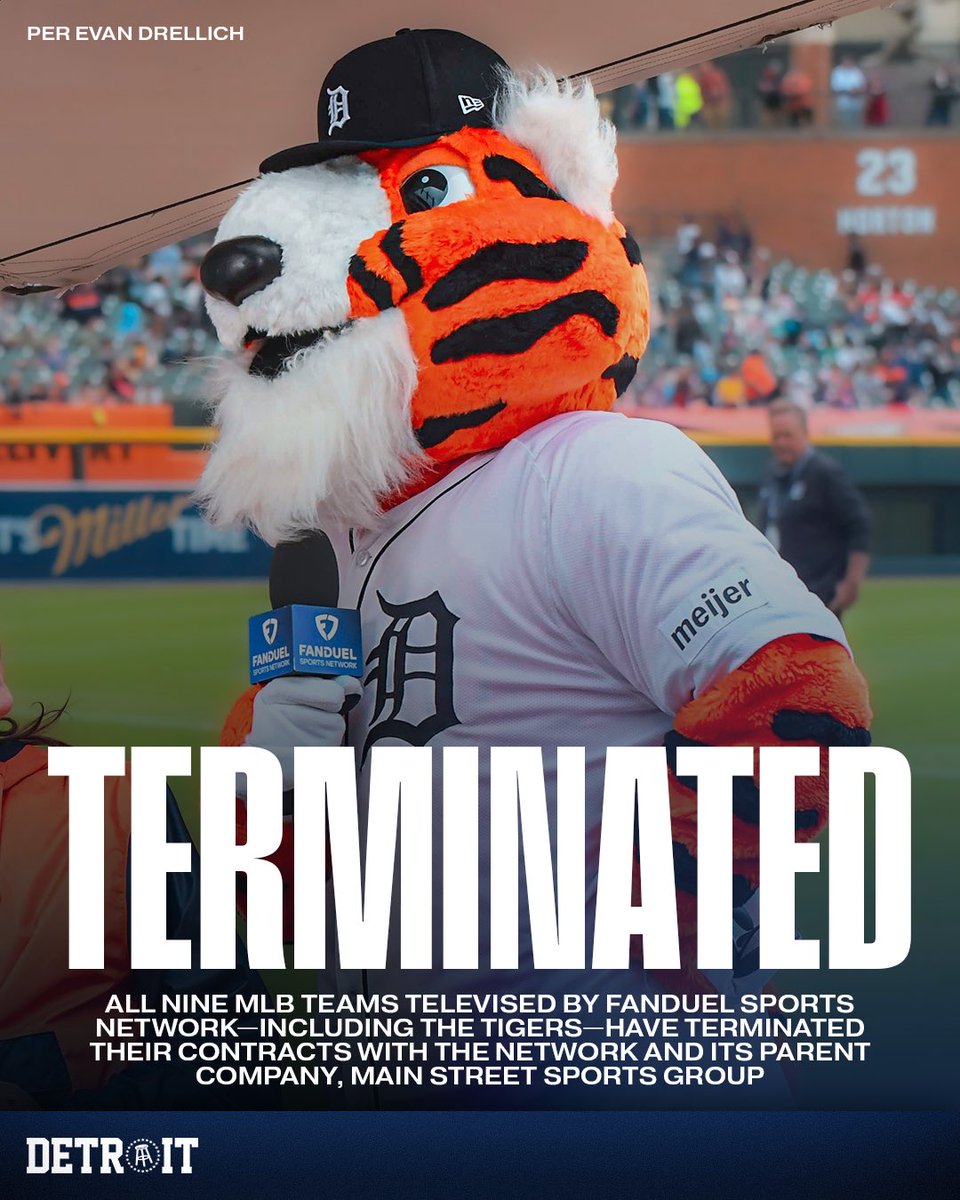 BSMotorCity's tweet image. The Tigers and the eight other teams televised by FanDuel Sports Network have terimated their contract with the network.

The team(s) may return on renegotiated terms, but commissioner Rob Manfred said the MLB is “in position to take over the broadcasts of any teams if needed.”