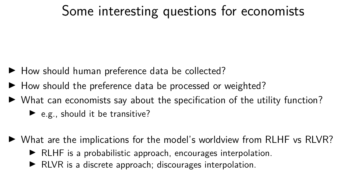 ellliottt's tweet photo. Learning these underlying mechanics is valuable for economists wanting to use these tools in their research.

I would also say: economists can contribute to understanding and improving how aligned LLMs are trained, given the deep connection to preferences and optimization. https://t.co/uCBaLjN0mI