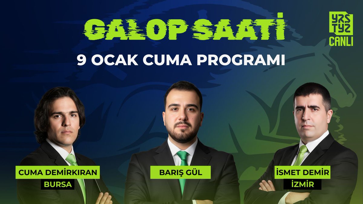 Galop Saati ile yarış heyecanı başlıyor!

Bugün saat 11.30'da <a href="/Baris_Gulll/">Barış Gül</a> moderatörlüğünde <a href="/CumademirkR/">CUMA DEMİRKIRAN</a> ve <a href="/idemir1980/">ismet demir</a> Bursa ve İzmir yarışlarını CANLI yayında Galop Saati programında yorumluyor.

İzlemek İçin ➡️ youtube.com/watch?v=-_R_nx…