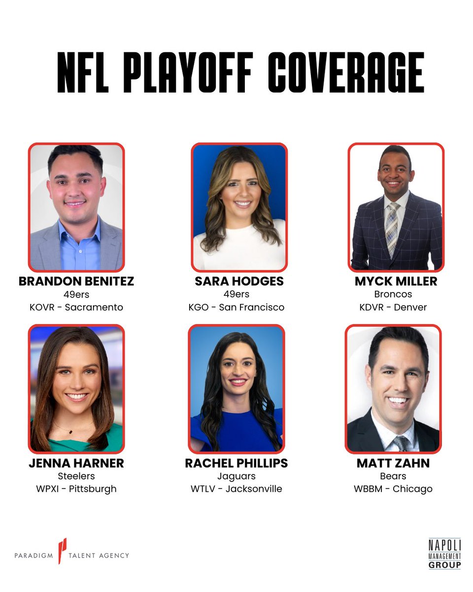 NapoliMGMT's tweet image. Who’s ready for the @NFL playoffs? Our clients are! Good luck to you all!🏈🎤📺