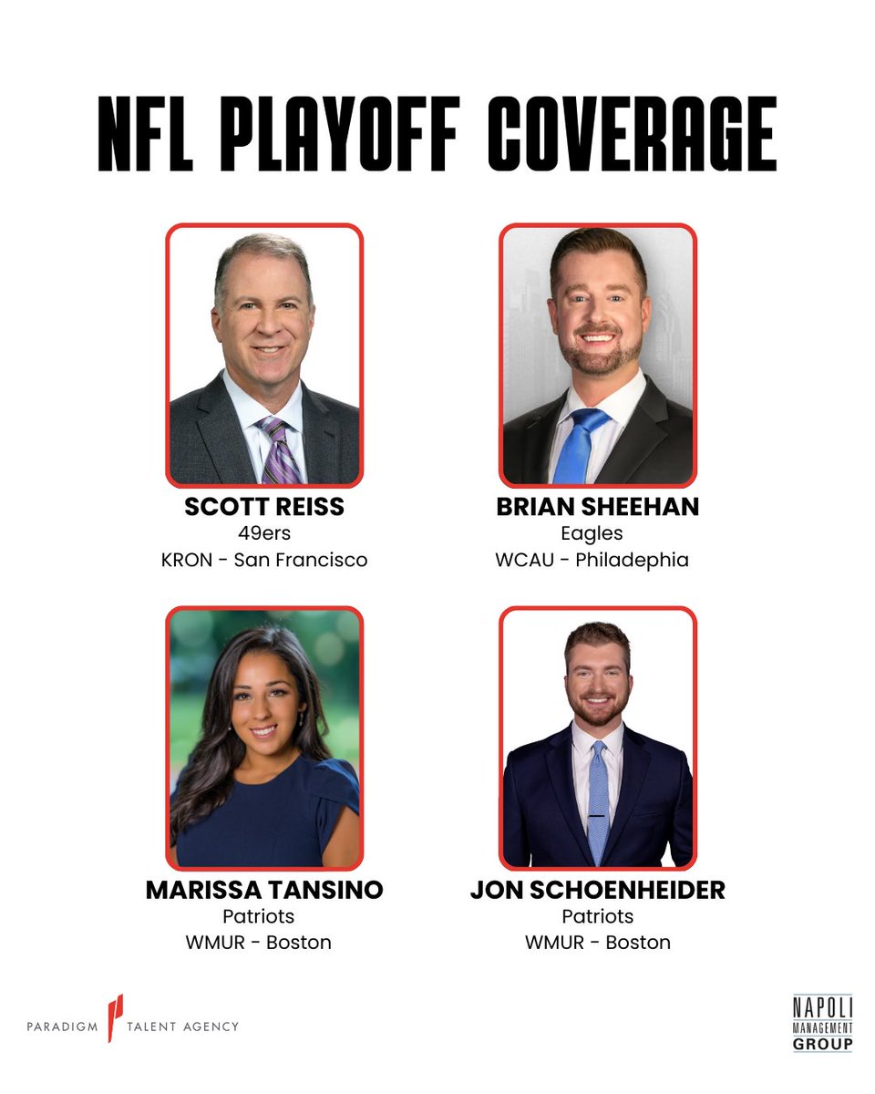 NapoliMGMT's tweet image. Who’s ready for the @NFL playoffs? Our clients are! Good luck to you all!🏈🎤📺